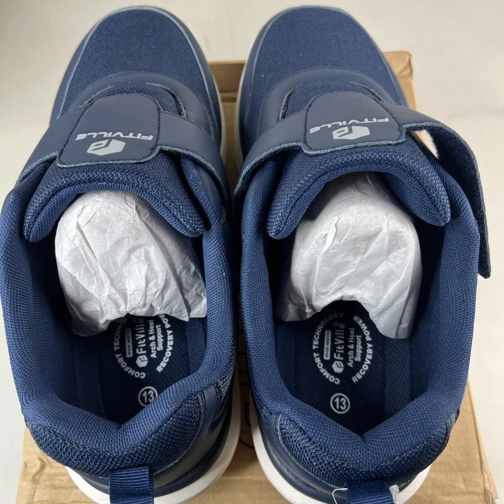 NEW Mens FitVille Easy Top StrapEase V4 Navy Comfort SIZE 13 EW Extra Wide Shoes
